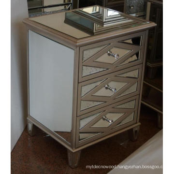 Antique Gold MDF Mirrored 3 Drawer Bedside